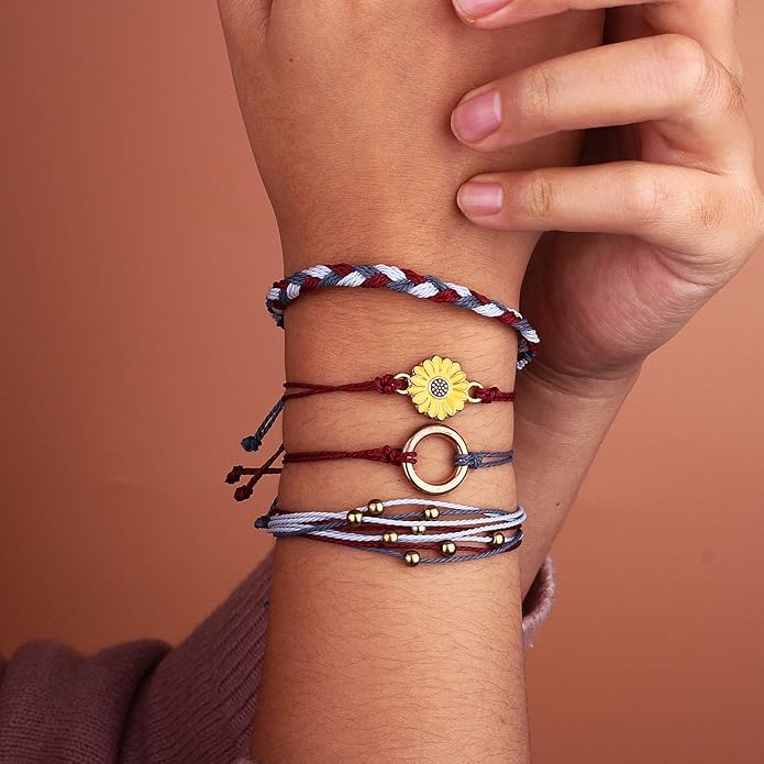 FANCY SHINY Sunflower String Bracelet Boho Braided Rope Wrap Bracelets Cute Summer Beach Surfer Jewelry for Women Christmas Gifts