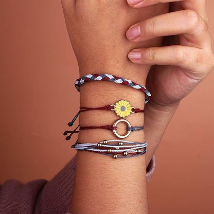 FANCY SHINY Sunflower String Bracelet Boho Braided Rope Wrap Bracelets Cute Summer Beach Surfer Jewelry for Women Christmas Gifts