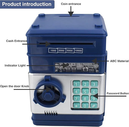 Piggy Bank Electronic Mini ATM for Kids Toy, Safe Money Saving Box Coin Banks Password Code Lock for 3-14 Years Old Kids, Boys Girls Ideal Gift (Grey Blue)