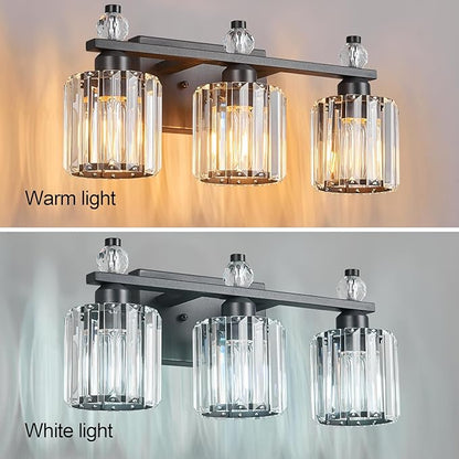 FDPBY Bathroom Vanity Lights 3-Light Sand Black Modern Crystal Vanity Light