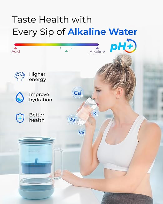 Waterdrop PT-09B-A 10-Cup Large Glass Alkaline Water Filter Pitcher,