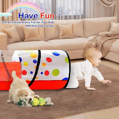 PigPigPen Kids Tunnel for Toddlers,Pop Up Play Tunnel Tent for Babies or Dogs, Indoor & Outdoor Toys for Kids Backyard Playset (Red Spots Play Tunnel)