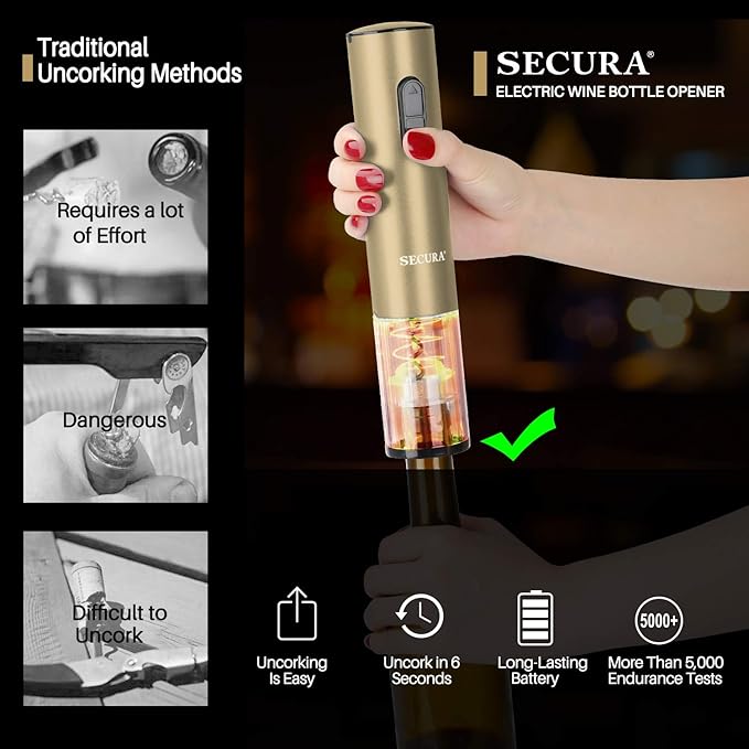 Secura Electric Wine Opener, Automatic Bottle Corkscrew Opener