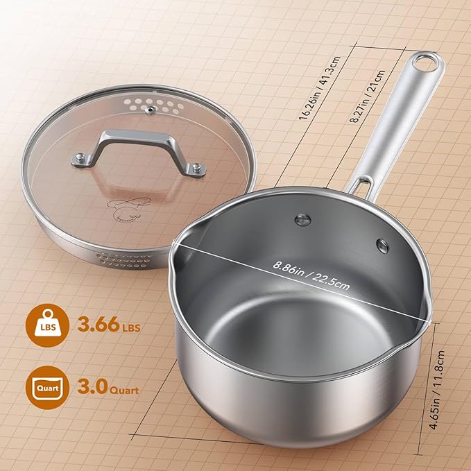 PekGema Stainless Steel Saucepan 3 Quart