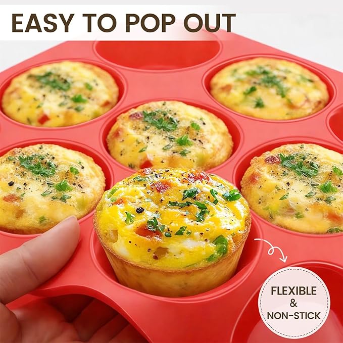 CAKETIME Silicone Muffin Pan, 2 Packs, Includes Jumbo 6 Cups and Regular 12 Cups