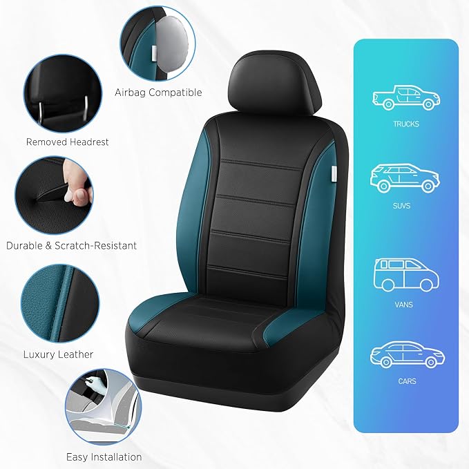 Road Comforts Leather Seat Covers, Breathable Car Seat Covers Front Seat for Men,Airbag Compatible, Automotive Seat Covers Set Universal Fit Most Cars,Vans,Truck,SUV