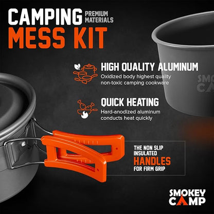 Camping Cookware Mess Kit Set with Stove - Backpacking Camping Pots and Pans Set, All in One Non-Stick Camping Cooking Set, Portable Stove, Hiking, Picnic, Outdoor & Camping Cookware Set
