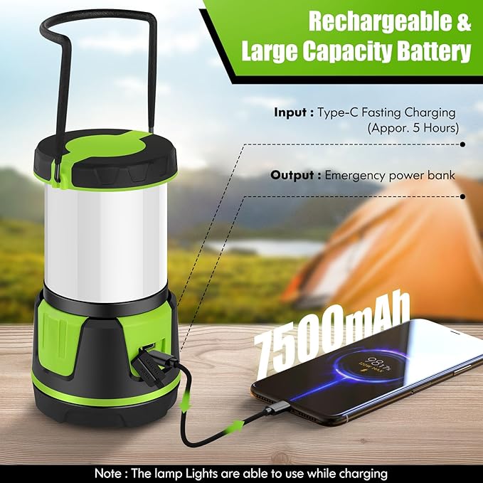 Rechargeable Camping Lantern 3000 Lumens ??LED Flashlight with 5 Modes, IP54 Waterproof, 7500mAh Battery, Portable Bright Light for Power Outages, Emergencies, Hurricanes & Hiking
