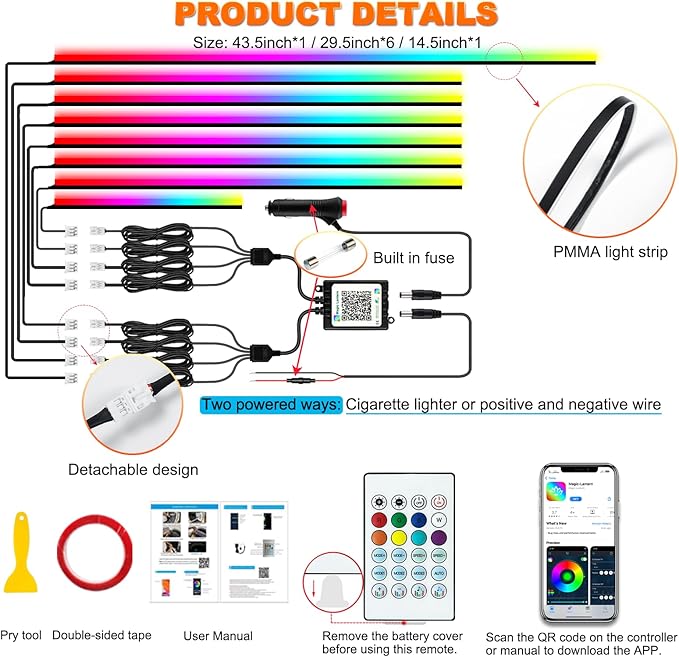 Jushope Interior Car LED Strip Lights, Acrylic LED Lights