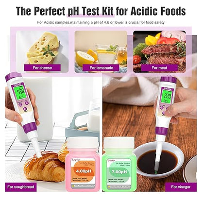 Digital pH Meter Food with Replaceable pH Probe Spear Tip pH Tester Electrode for Semi-Solid Samples