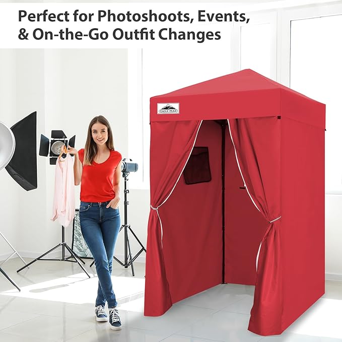 EAGLE PEAK EAGLE PEAK Flex Ultra Compact Pop-up Canopy, Sun Shelter, Changing Room, Portable Privacy Canopy Cabana, 4x4ft Canopy Tent, for Pool, Fashion Photoshoots, or Camping, Red