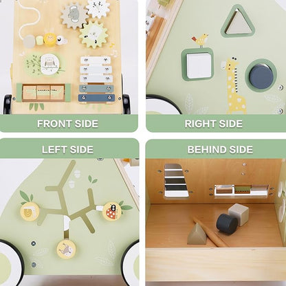 Wooden Baby Push Walker and Toddler Pull Learning Activity Toy - Develop Motor Skills & Creativity - Multiple Activities Center for 1-3 Years Old Boys and Girls