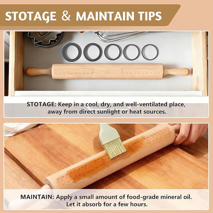 Long Adjustable Wood Rolling Pin: 21.1 Inch Rolling Pin