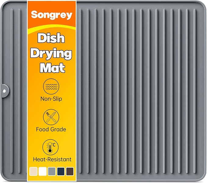 Songrey 18" x 16" Silicone Dish Drying Mat, Kitchen Counter Drying Pad