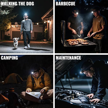 Camping Headlamp Dual Power (Rechargeable/3AAA Batteries Included), LED Dimming Head Lamp Waterproof 60° Adjustable Head Light 9 Modes Red White Green Light for Hiking, Running, Cycling