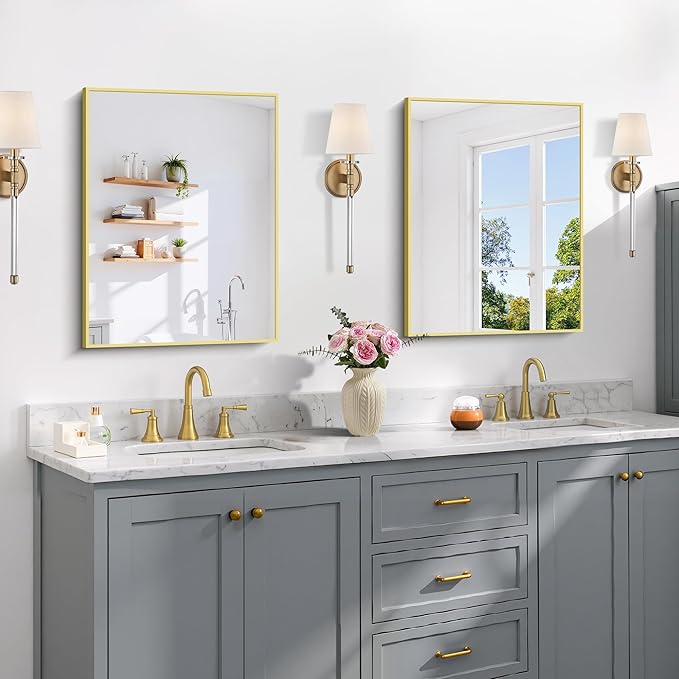 Gold Bathroom Mirror for Wall, 18x24 Inch Rectangle Mirror