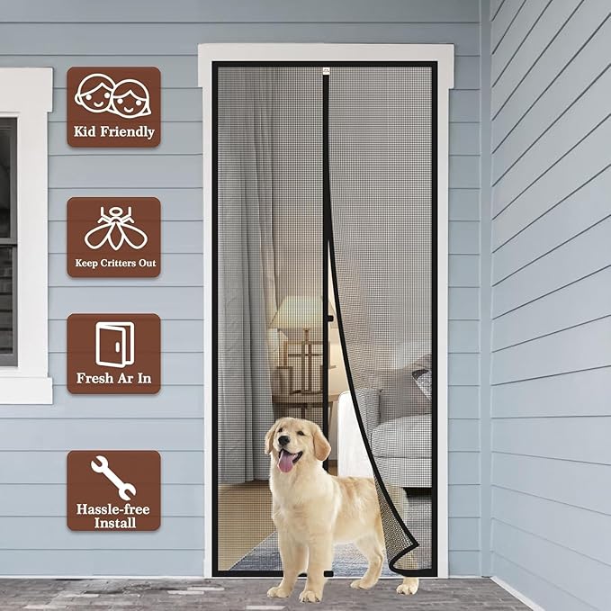 Yotache Customized Magnetic Screen Door, Left Right Side Opening Door Mesh