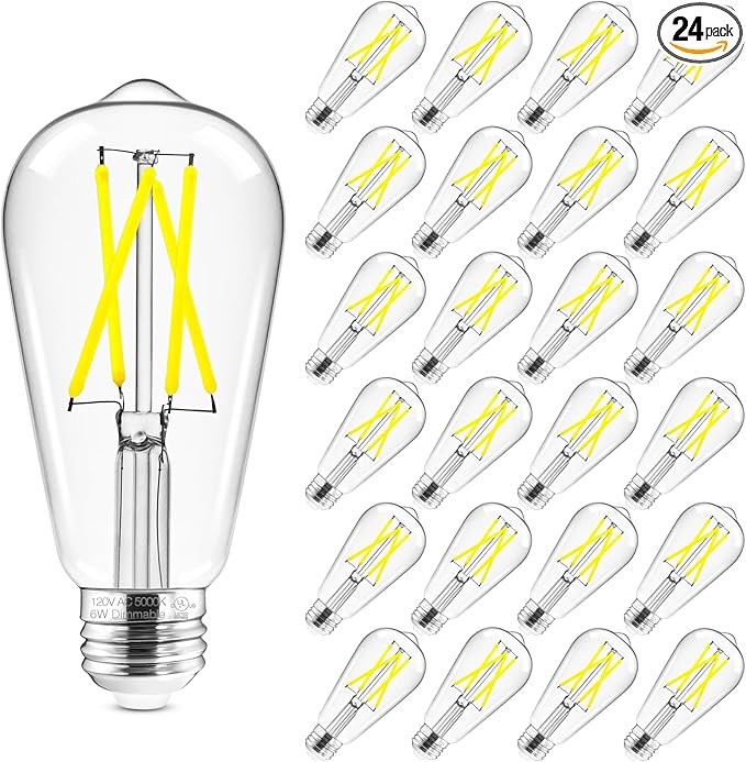 Hizashi Vintage LED Light Bulb Dimmable, 6W Equivalent 60W, 5000k Daylight