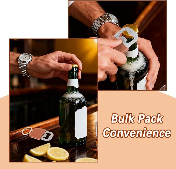 24 Pack Leather Bottle Opener, Bulk Bottle Opener Keychain, Blank PU Leather