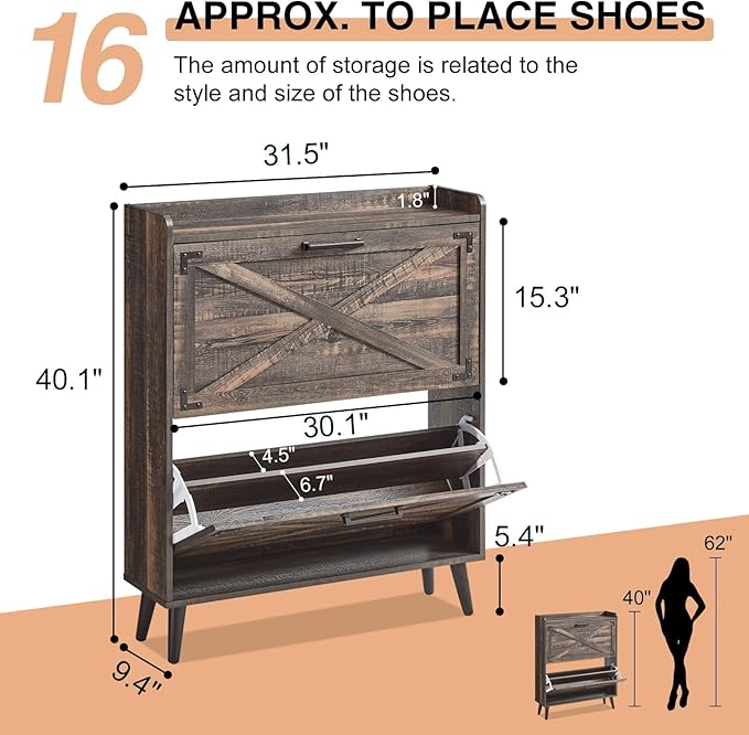 Shoe Storage Cabinet, Farmhouse Shoe Organizer
