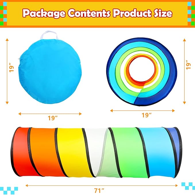 PigPigPen Kids Tunnel for Toddlers,Pop Up Play Tunnel Tent for Babies or Dogs, Indoor & Outdoor Toys for Kids Backyard Playset (Rainbow Play Tent)