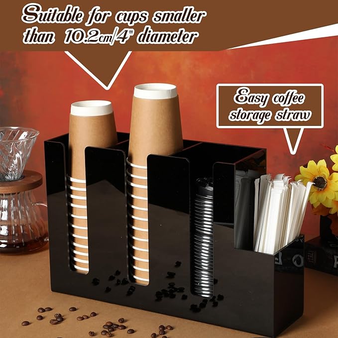 Cunhill 4 Compartments Acrylic Coffee Cup and Lid Storage Organizer Holder