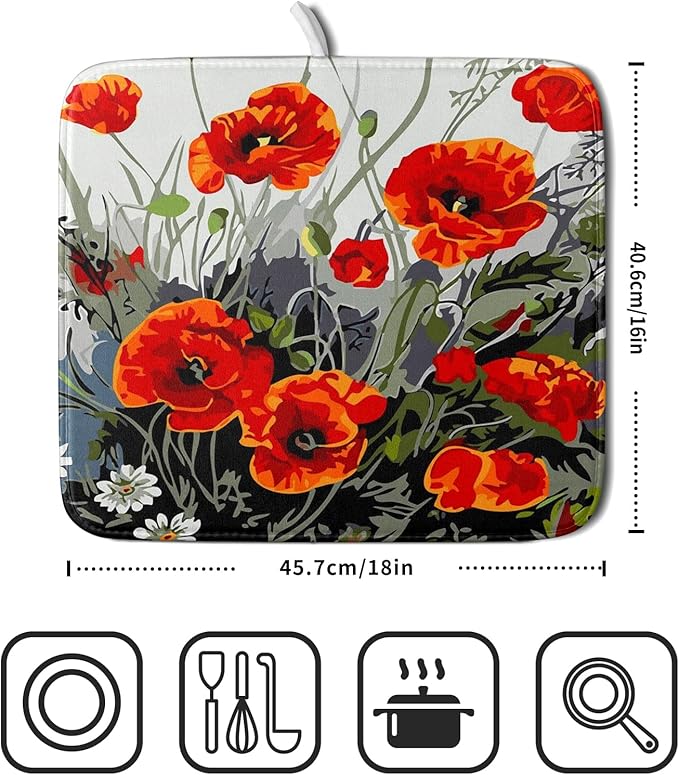 Giwawa Poppy Dish Drying Mat 16x18 inch