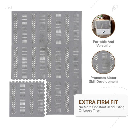 Childlike Behavior Baby Play Mat - 72x48-Inch Tummy Time Mat - 6-Piece Interlocking Foam Floor Tiles for Toddlers - Soft Waterproof for Floor Play and Crawling - Grey