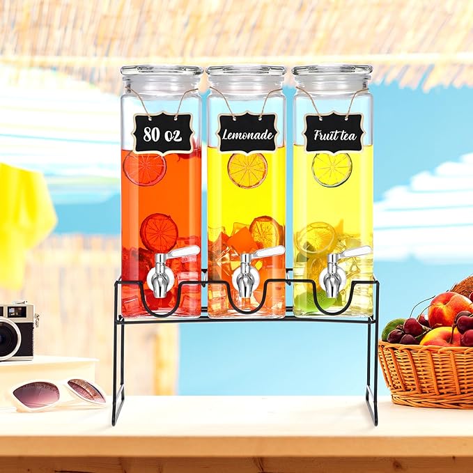 3 Pack 80 oz Tall Glass Drink Dispenser