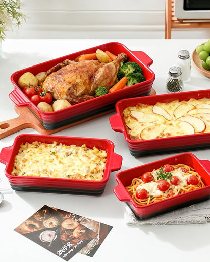 Casserole Dishes For Oven, Heat-Resistant Ceramic Bakeware Set Of 4 Rectangular