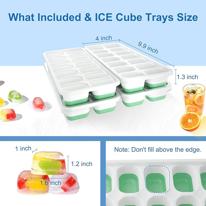 Ice Cube Tray, Ice Cube Trays for Freezer 4 Pack