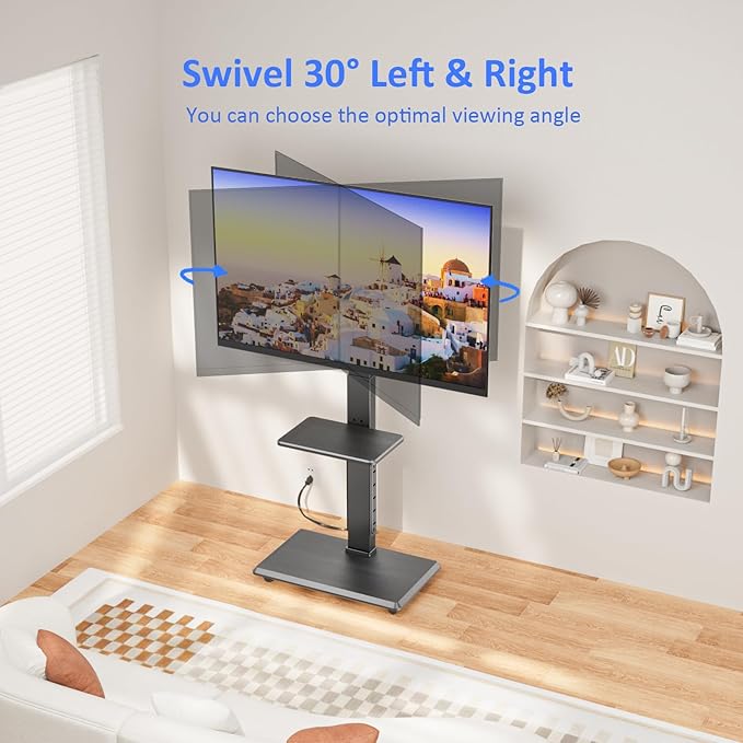 Rolling TV Stand with Power Outlet, Mobile TV Cart