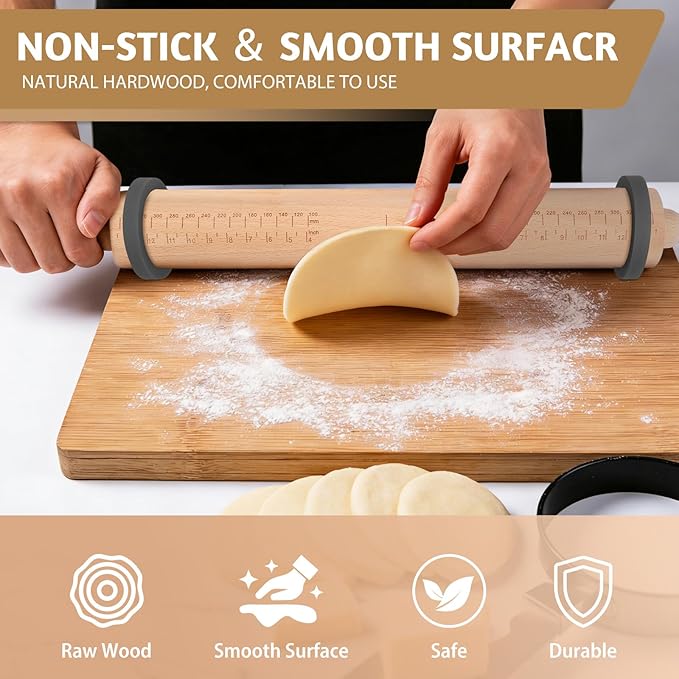 Long Adjustable Wood Rolling Pin: 21.1 Inch Rolling Pin