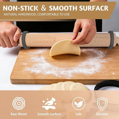 Long Adjustable Wood Rolling Pin: 21.1 Inch Rolling Pin