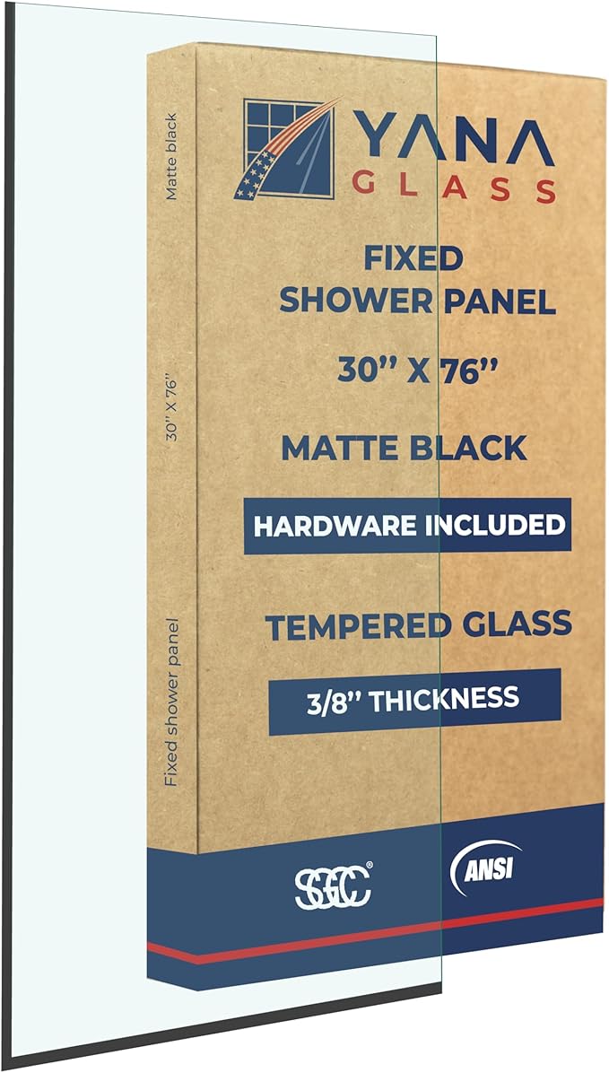 Yana Frameless Shower Door Screen, Fixed Shower Door Panels 3/8" Thick Tempered