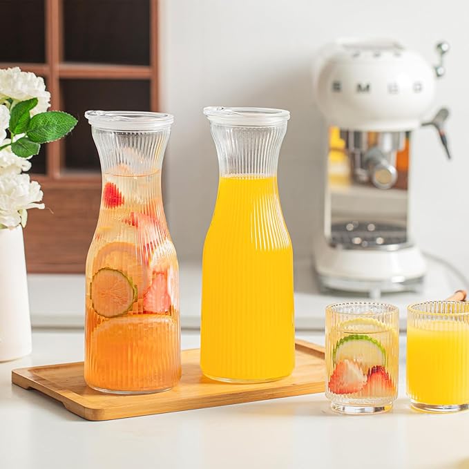 INSETLAN 1 Liter Ribbed Glass Carafe