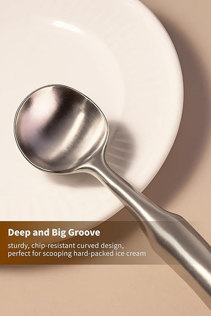 2Pcs Stainless Steel Ice Cream Scoop - Ergonomic Handle Ice Cream Scooper Heavy Duty Ice Cream Scoops Best Rated - One-Piece Dishwasher Safe Icecream Scoop Stainless Steel (2)