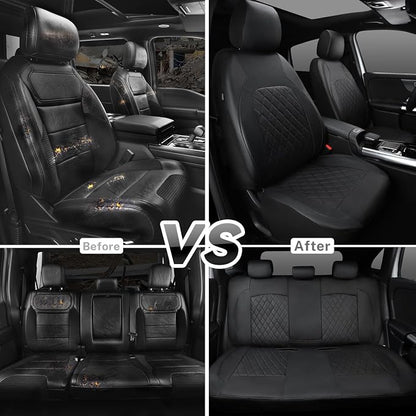 Universal Deluxe Pu Luxury Vinyl Faux Leather Car Seat Covers Full Set, Airbag Compatible, Breathable, Fit for Cars, Trucks, SUV (All Black)