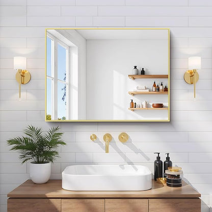 Gold Bathroom Mirror for Wall, 18x24 Inch Rectangle Mirror