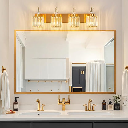 BBLLWJ Modern Bathroom Vanity Light 4-Light Gold Crystal Light Fixtures Over