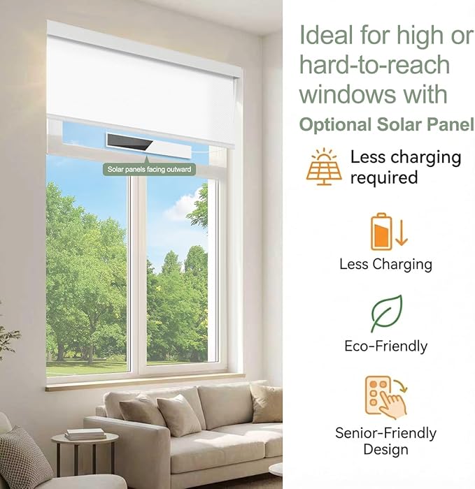 Tipiace Motorized Blinds with Remote Window Roller Shade Wireless Rechargeable