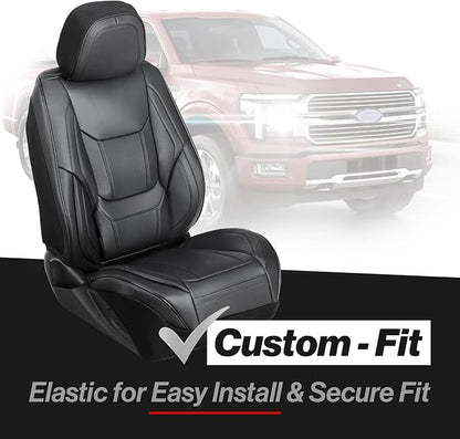 Coverland Custom Truck Car Seat Covers Full Set for [2021-2026 Ford F150 Super, SuperCrew Cab Front Bucket Seats Rear 40/60 Bench w/o Armrest] - Protector Water Resistant Leather [Full Set-Black]