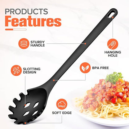 Silicone Spaghetti Spoon&Soup Ladle Cooking Utensils Set of 2, No Scratch