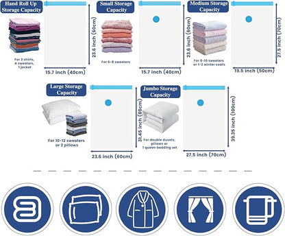 Vacuum Storage Bags, 10 Large Space Saver Bags Compression for Comforters, Bedding and Blankets, Vacuum Sealed Bags Clothes Storage Travel Essentials