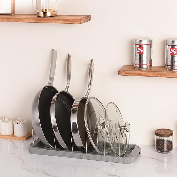 Adjustable Pot Lid Organizer Rack, 9 Compartments Cabinet Storage Holder