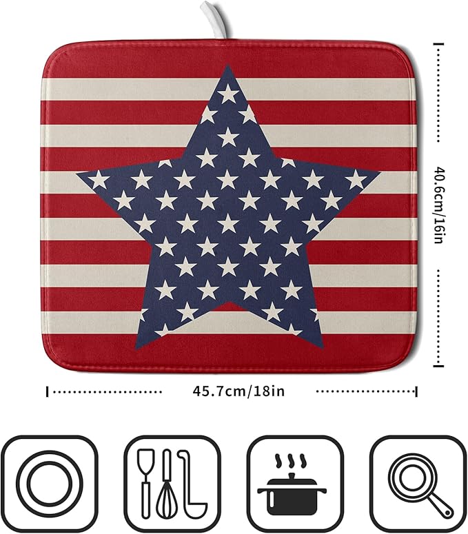 Blue Star Patriotic July of 4th Dish Drying Mat