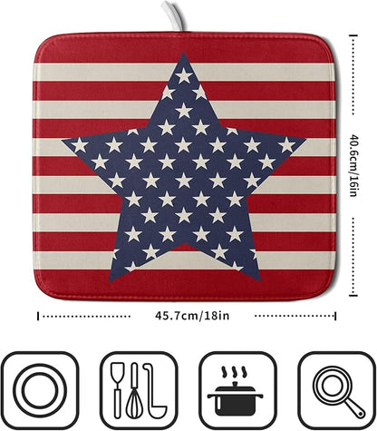 Blue Star Patriotic July of 4th Dish Drying Mat