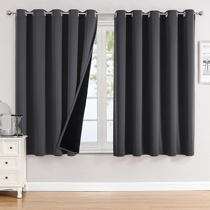 ChrisDowa 100% Blackout Curtains 63 inch Long