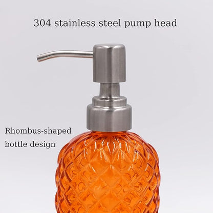 16 oz Diamond Pattern Glass Soap Dispenser, Kitchen and Bathroom Refillable