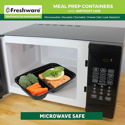 Freshware Meal Prep Containers [50 Count ] 2 Compartment with Lids, Food Storage Containers, Bento Box, BPA Free, Stackable, Microwave/Dishwasher/Freezer Safe (28 oz)